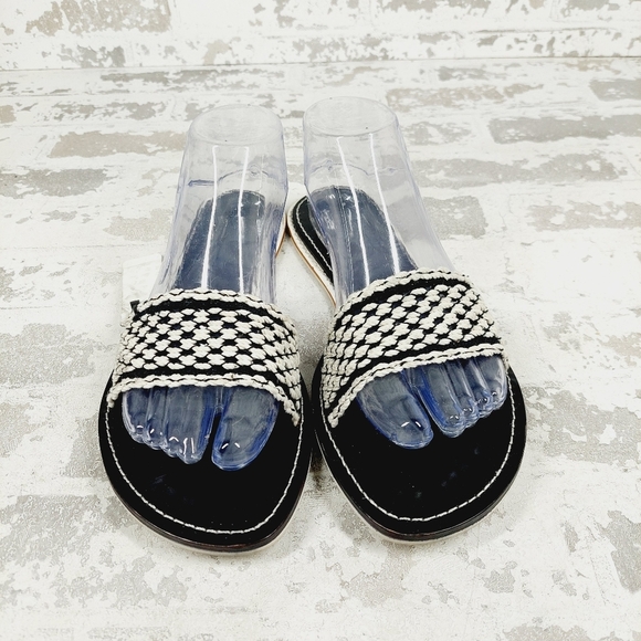 New Rag & Bone Leather Melrose Bicolor Plank Black & White Flat Sandals W738 - Picture 3 of 11